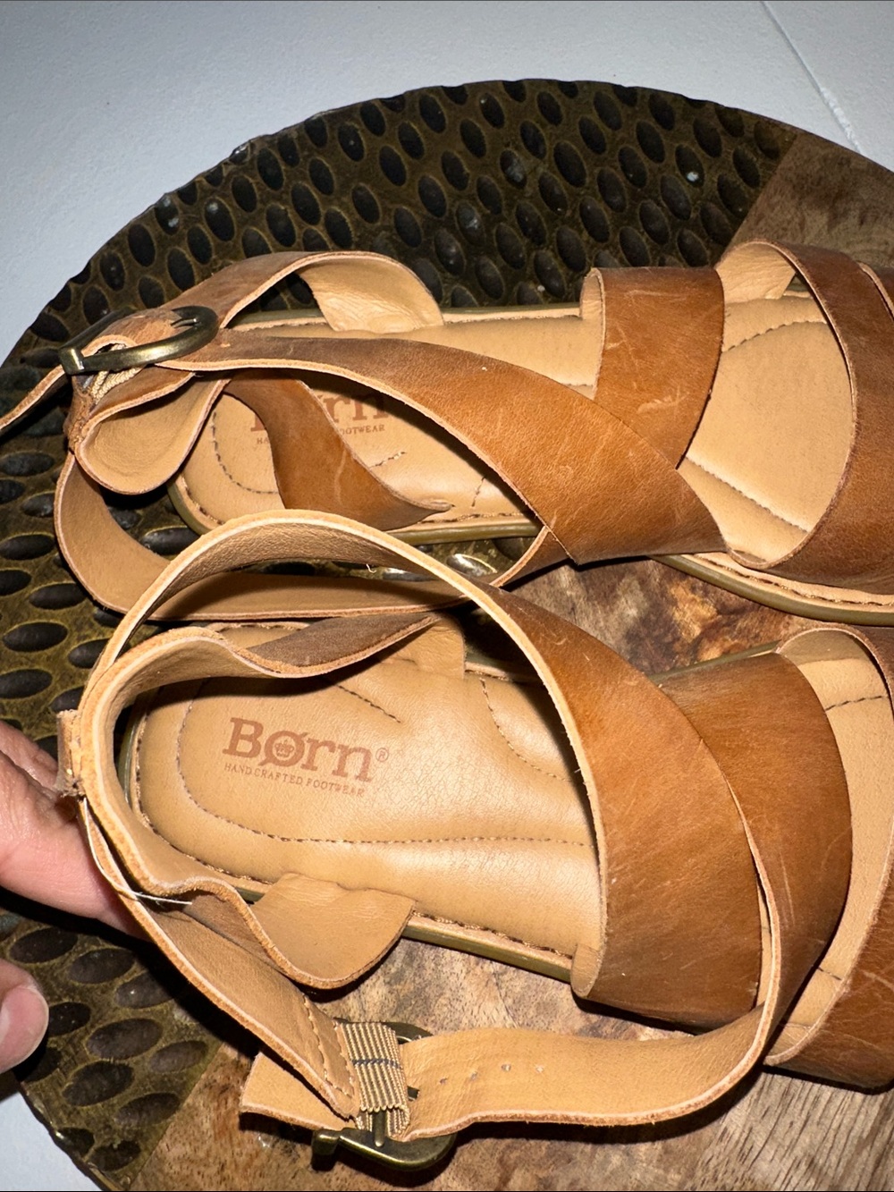 Born Cognac Leather Strappy Sandals - Picture 2 of 6